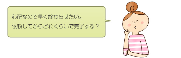 心配なので早く終わらせたい。依頼してからどれくらいで完了する？